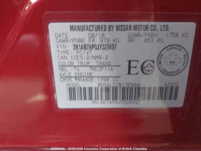 3N1AB7AP0JY328497 Nissan Sentra S/sv/sr/sl
