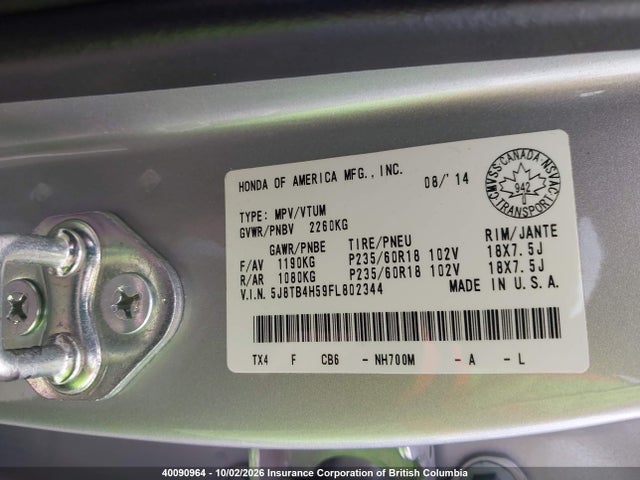 40090964 :رقم المزاد ، 5J8TB4H59FL802344 vin ، 2015 Acura Rdx مزاد بيع