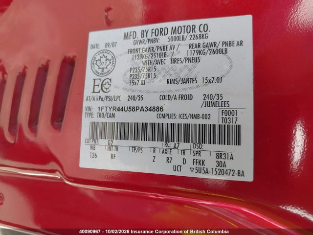 Aukcja sprzedaży 2008 Ford Ranger Super Cab, vin: 1FTYR44U58PA34886, numer aukcji: 40090967