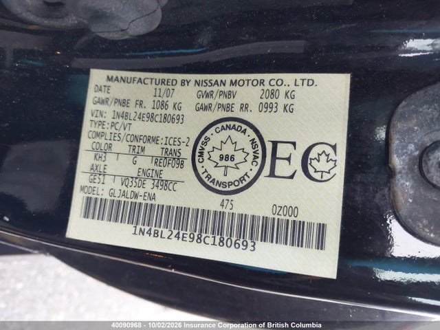 40090968 :رقم المزاد ، 1N4BL24E98C180693 vin ، 2008 Nissan Altima 3.5se مزاد بيع