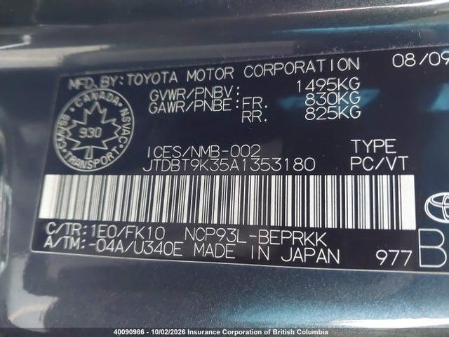 Aukcja sprzedaży 2010 Toyota Yaris, vin: JTDBT9K35A1353180, numer aukcji: 40090986