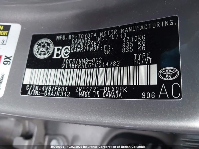 2014 Toyota Corolla Eco/eco Plus/eco Premium მანქანა იყიდება აუქციონზე, vin: 2T1BPRHE6EC044283, აუქციონის ნომერი: 40090994