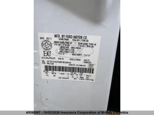 Продаж на аукціоні авто 2011 Ford F150, vin: 1FTFX1EF9BFB35910, номер лоту: 40090997