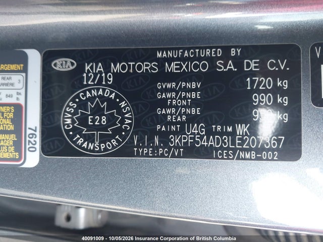 Продажа на аукционе авто 2020 Kia Forte, vin: 3KPF54AD3LE207367, номер лота: 40091009