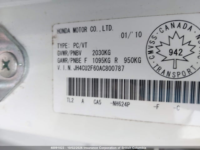 Продажа на аукционе авто 2010 Acura Tsx, vin: JH4CU2F60AC800787, номер лота: 40091023