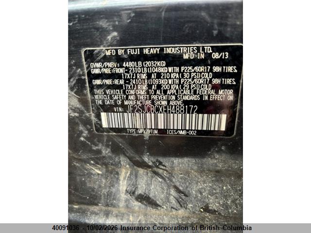 40091036 :رقم المزاد ، JF2SJCBCXEH488172 vin ، 2014 Subaru Forester 2.5i Premium مزاد بيع