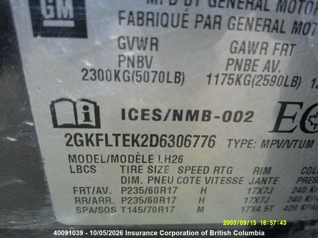 40091039 :رقم المزاد ، 2GKFLTEK2D6306776 vin ، 2013 Gmc Terrain Sle مزاد بيع