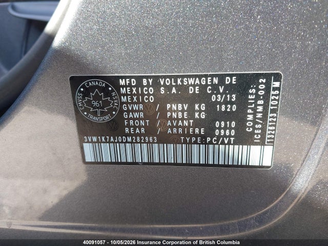 Aukcja sprzedaży 2013 Volkswagen Jetta, vin: 3VW1K7AJ0DM282963, numer aukcji: 40091057