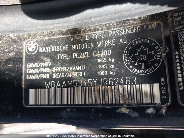 Продажа на аукционе авто 2000 Bmw 328 I, vin: WBAAM5345YJR62463, номер лота: 40070610