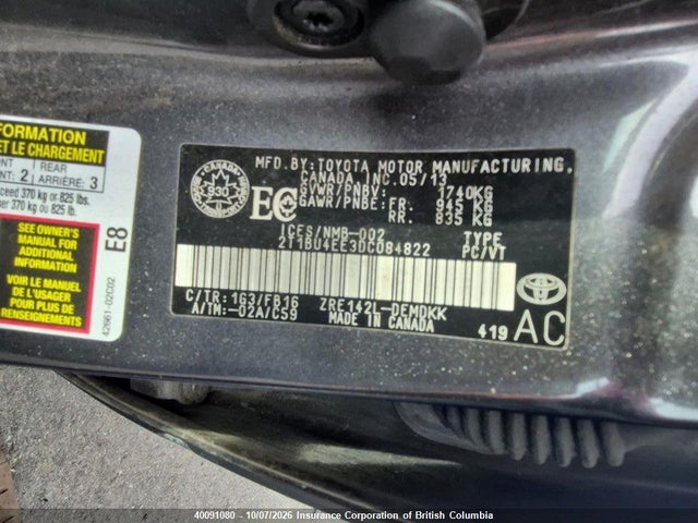 2013 Toyota Corolla S/le მანქანა იყიდება აუქციონზე, vin: 2T1BU4EE3DC084822, აუქციონის ნომერი: 40091080