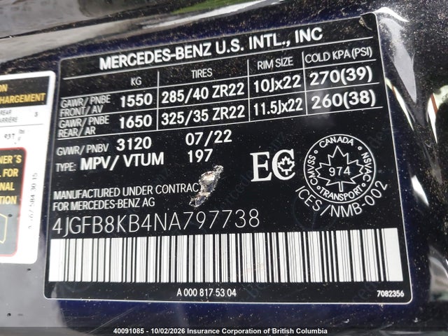 Продажа на аукционе авто 2022 Mercedes-benz Gle 63 Amg 4matic, vin: 4JGFB8KB4NA797738, номер лота: 40091085