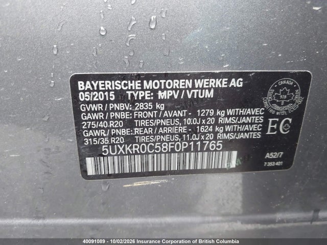 Aukcja sprzedaży 2015 Bmw X5, vin: 5UXKR0C58F0P11765, numer aukcji: 40091089