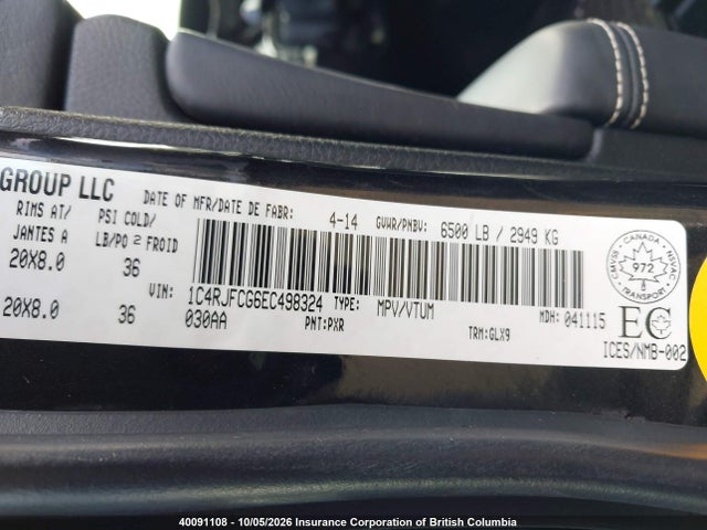 Aukcja sprzedaży 2014 Jeep Grand Cherokee Overland, vin: 1C4RJFCG6EC498324, numer aukcji: 40091108