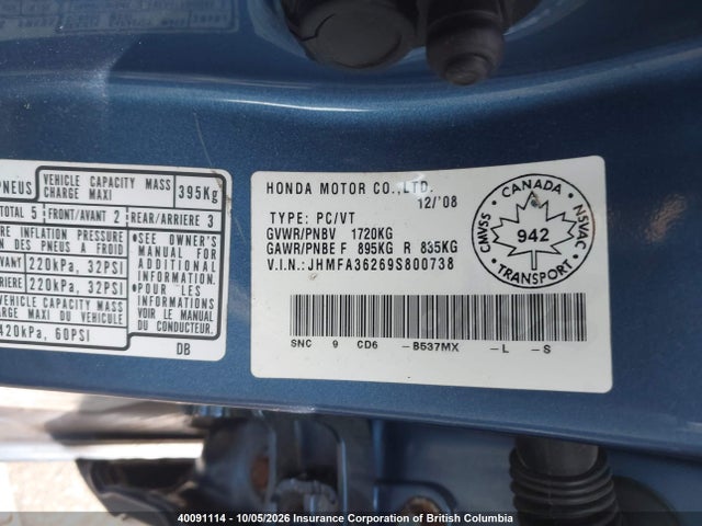 2009 Honda Civic მანქანა იყიდება აუქციონზე, vin: JHMFA36269S800738, აუქციონის ნომერი: 40091114