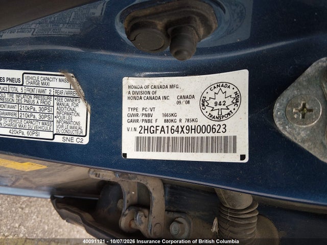 Aukcja sprzedaży 2009 Honda Civic, vin: 2HGFA164X9H000623, numer aukcji: 40091121