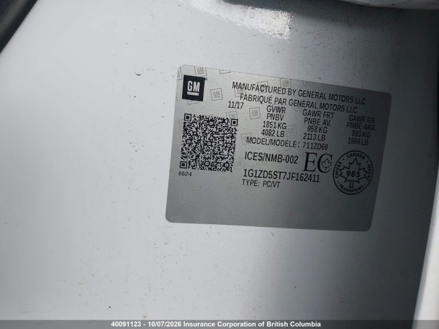 Aukcja sprzedaży 2018 Chevrolet Malibu Lt, vin: 1G1ZD5ST7JF162411, numer aukcji: 40091123