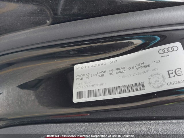 Продажа на аукционе авто 2017 Audi A4, vin: WAUFNAF47HN058811, номер лота: 40091134