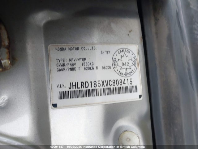 Продаж на аукціоні авто 1997 Honda Cr-v, vin: JHLRD185XVC808415, номер лоту: 40091147