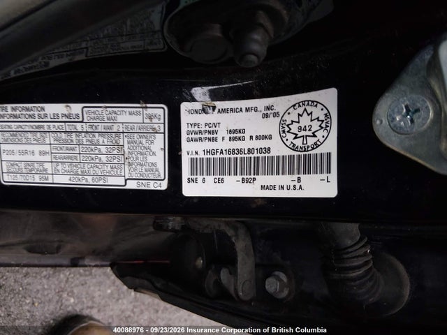 40088976 :رقم المزاد ، 1HGFA16836L801038 vin ، 2006 Honda Civic Ex مزاد بيع