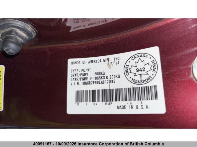 Aukcja sprzedaży 2014 Honda Accord Touring, vin: 1HGCR2F90EA812695, numer aukcji: 40091167