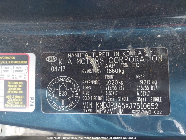 40087829 :رقم المزاد ، KNDJP3A5XJ7510652 vin ، 2018 Kia Soul + مزاد بيع