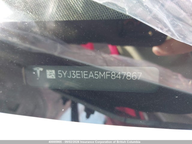 40085985 :رقم المزاد ، 5YJ3E1EA5MF847867 vin ، 2021 Tesla Model 3 Standard Range/standard Range Plus مزاد بيع