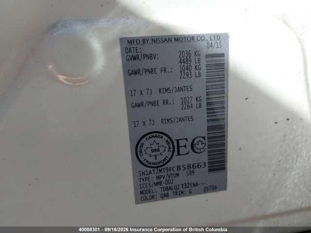 Aukcja sprzedaży 2015 Nissan Rogue S/sl/sv, vin: 5N1AT2MT9FC858663, numer aukcji: 40088301