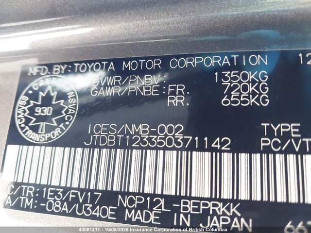 2005 Toyota Echo მანქანა იყიდება აუქციონზე, vin: JTDBT123350371142, აუქციონის ნომერი: 40091211