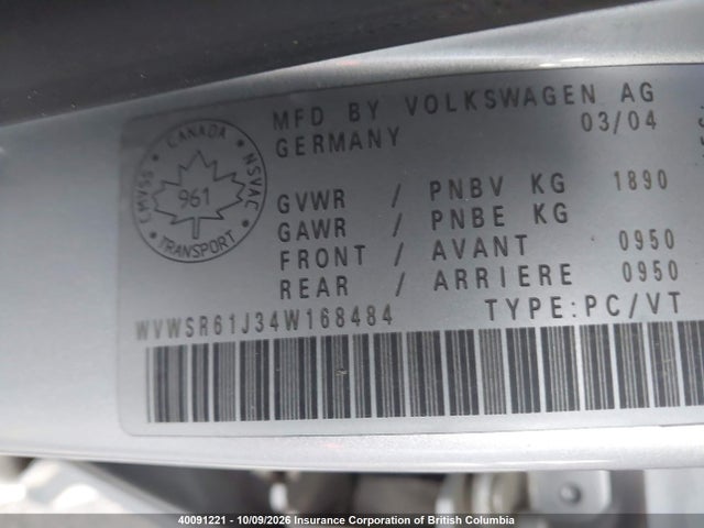 Продажа на аукционе авто 2004 Volkswagen Jetta, vin: WVWSR61J34W168484, номер лота: 40091221