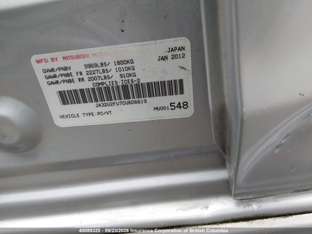 Aukcja sprzedaży 2012 Mitsubishi Lancer Es/es Sport, vin: JA32U2FU7CU606619, numer aukcji: 40089320