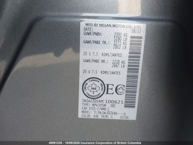 Продаж на аукціоні авто 2023 Nissan Murano Platinum, vin: 5N1AZ2DS4PC100625, номер лоту: 40091235