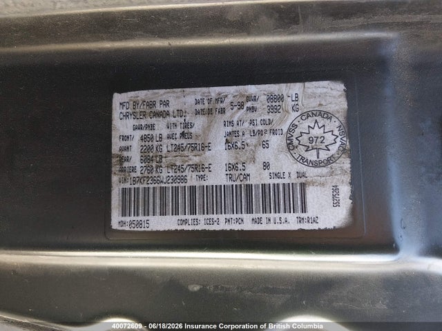40072609 :رقم المزاد ، 1B7KF2366WJ230986 vin ، 1998 Dodge Ram 2500 مزاد بيع