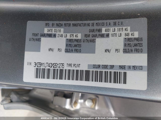 2016 Mazda 3 Sport მანქანა იყიდება აუქციონზე, vin: 3MZBM1U74GM291276, აუქციონის ნომერი: 40083419