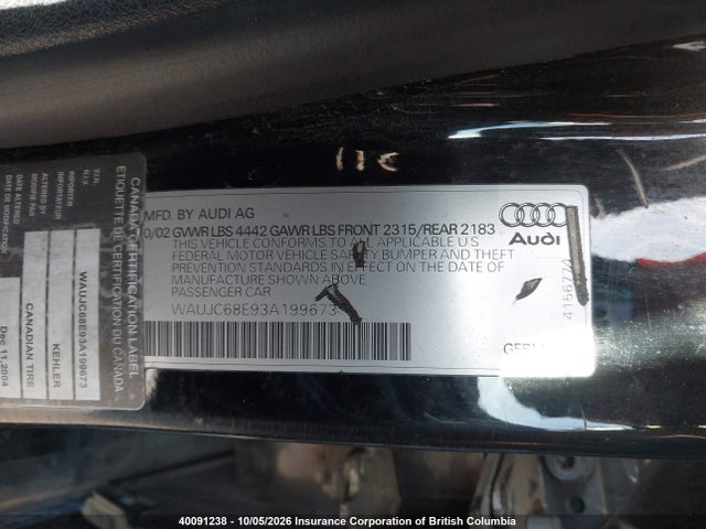 Продажа на аукционе авто 2003 Audi A4, vin: WAUJC68E93A199673, номер лота: 40091238