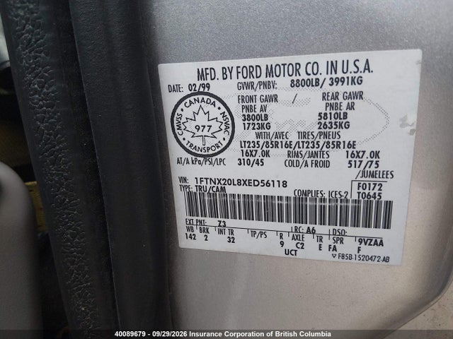 Продажа на аукционе авто 1999 Ford F250 Super Duty, vin: 1FTNX20L8XED56118, номер лота: 40089679
