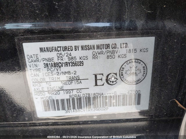 Aukcja sprzedaży 2024 Nissan Sentra Sv, vin: 3N1AB8CV1RY356029, numer aukcji: 40085394