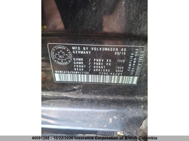 Продаж на аукціоні авто 2010 Volkswagen Golf, vin: WVWCA7AJ9AW417156, номер лоту: 40091268