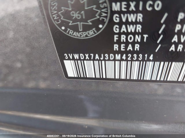 Продажа на аукционе авто 2013 Volkswagen Jetta Se, vin: 3VWDX7AJ3DM423314, номер лота: 40083351