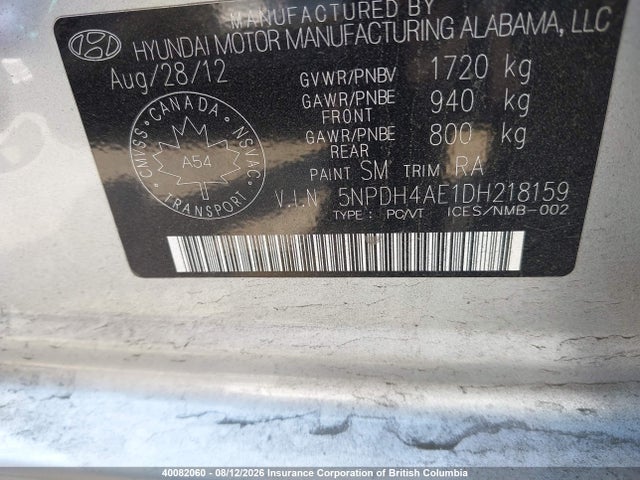 Aukcja sprzedaży 2013 Hyundai Elantra Gls/limited, vin: 5NPDH4AE1DH218159, numer aukcji: 40082060