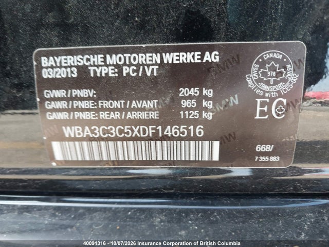 40091316 :رقم المزاد ، WBA3C3C5XDF146516 vin ، 2013 Bmw 320i مزاد بيع