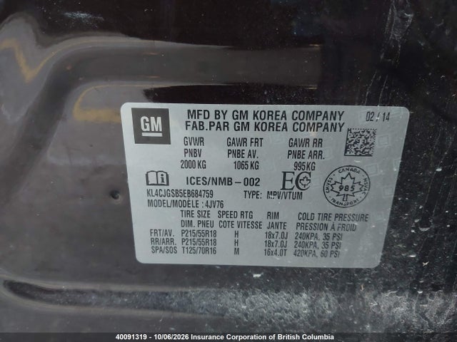Auction sale of the 2014 Buick Encore Leather, vin: KL4CJGSB5EB684759, lot number: 40091319