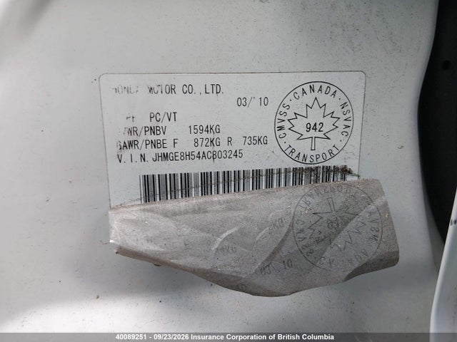 2010 Honda Fit Lx მანქანა იყიდება აუქციონზე, vin: JHMGE8H54AC803245, აუქციონის ნომერი: 40089251