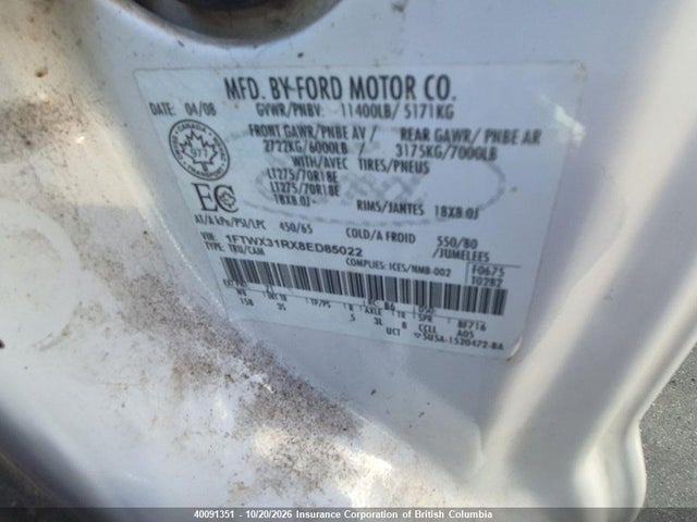 Aukcja sprzedaży 2008 Ford F350, vin: 1FTWX31RX8ED85022, numer aukcji: 40091351
