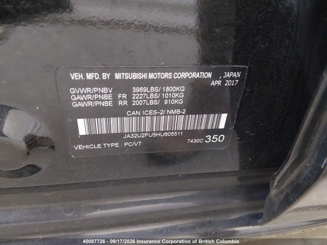 Продажа на аукционе авто 2017 Mitsubishi Lancer Es, vin: JA32U2FU5HU605511, номер лота: 40087726