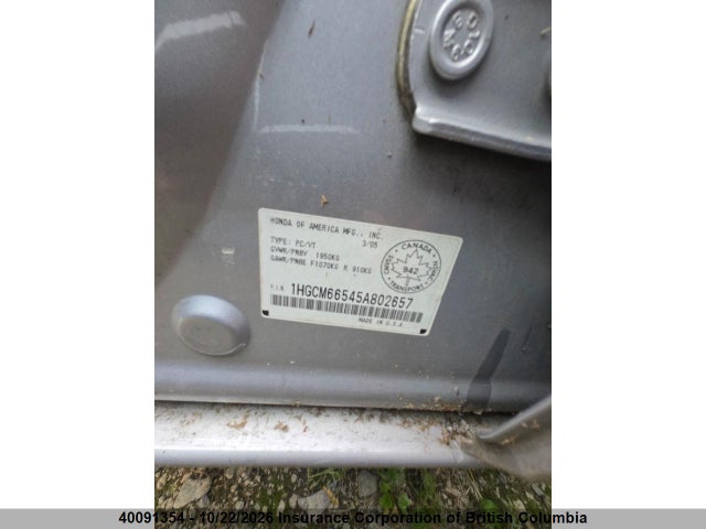 Aukcja sprzedaży 2005 Honda Accord Ex, vin: 1HGCM66545A802657, numer aukcji: 40091354