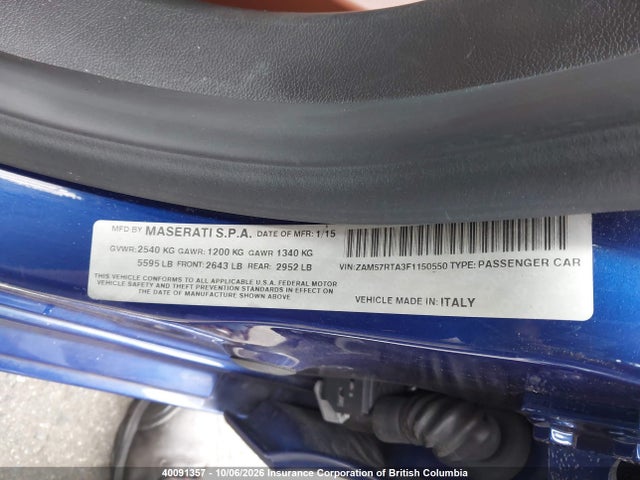 Продаж на аукціоні авто 2015 Maserati Ghibli S/q4, vin: ZAM57RTA3F1150550, номер лоту: 40091357