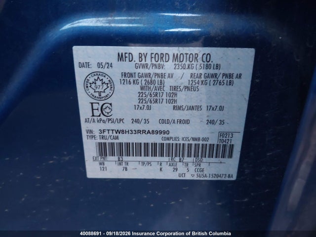 Продажа на аукционе авто 2024 Ford Maverick Xlt, vin: 3FTTW8H33RRA89990, номер лота: 40088691