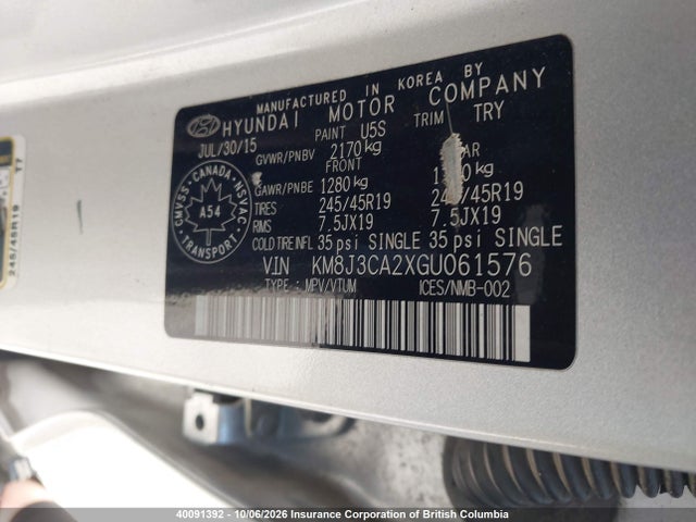 Aukcja sprzedaży 2016 Hyundai Tucson Limited/sport And Eco/se, vin: KM8J3CA2XGU061576, numer aukcji: 40091392