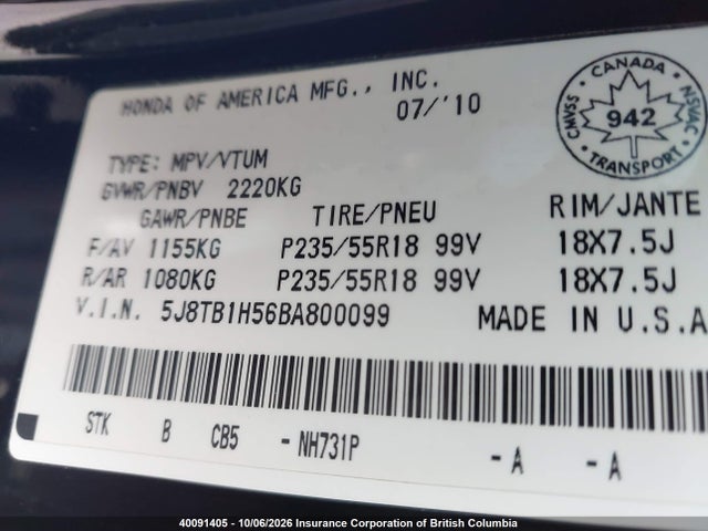 Aukcja sprzedaży 2011 Acura Rdx, vin: 5J8TB1H56BA800099, numer aukcji: 40091405