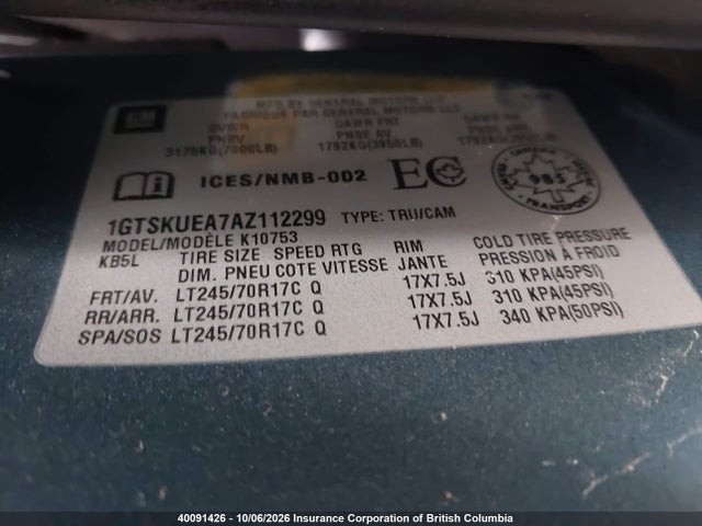 Aukcja sprzedaży 2010 Gmc Sierra K1500 Sl, vin: 1GTSKUEA7AZ112299, numer aukcji: 40091426